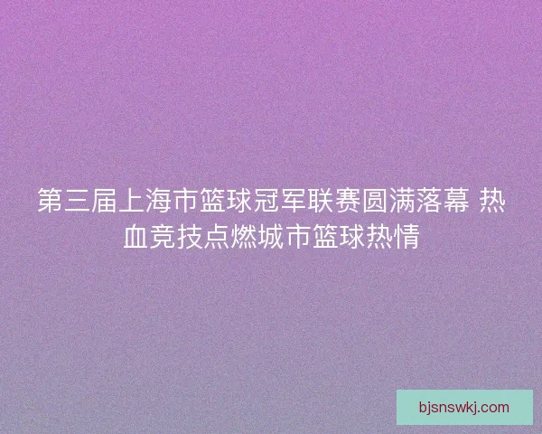 第三届上海市篮球冠军联赛圆满落幕 热血竞技点燃城市篮球热情